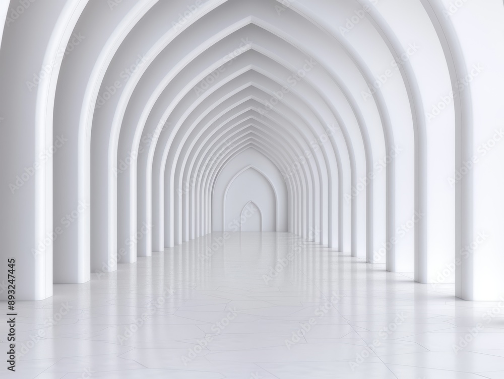 Symmetrical architectural hallway with arched doorways Symmetrical architectural hallway with arched doorways