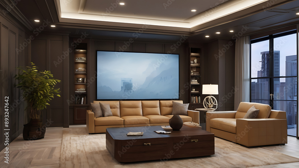 A recliner sofa in a media room, representing comfort and entertainment. A recliner sofa in a media room, representing comfort and entertainment.