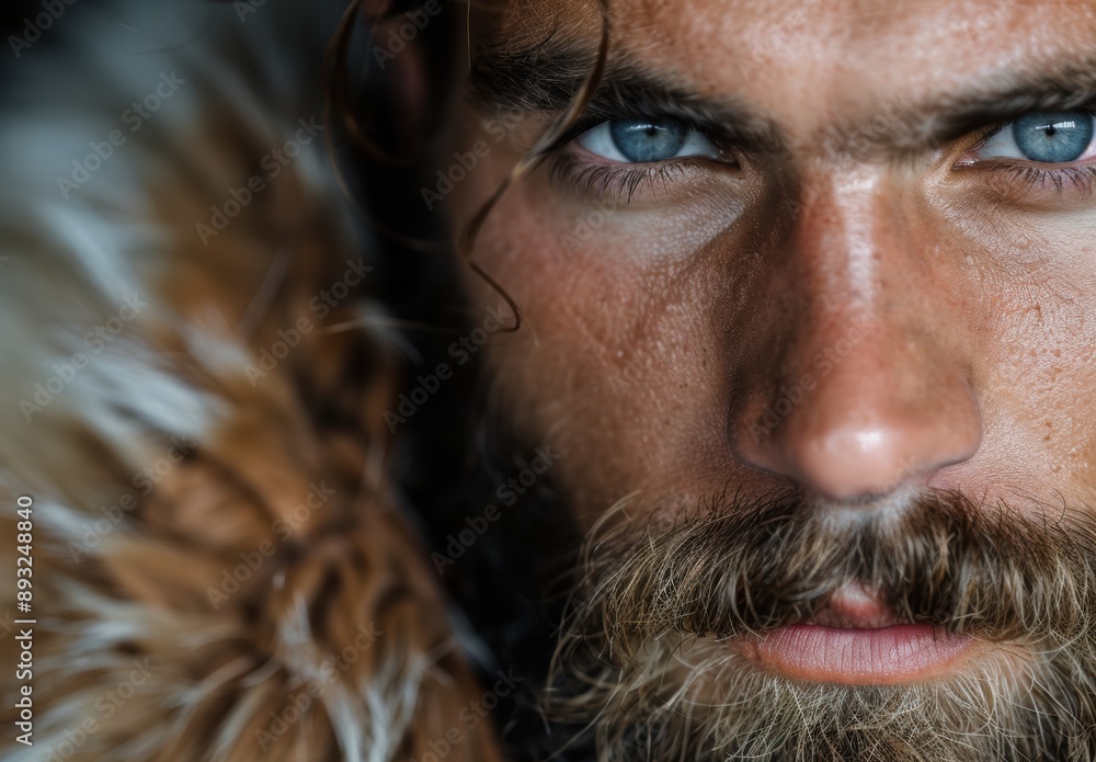 Fototapeta premium Intense gaze of a rugged man with a beard