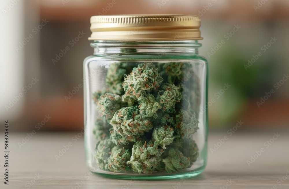cannabis buds in glass jar cannabis buds in glass jar