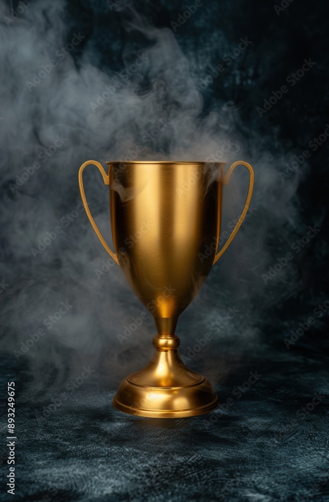 golden trophy with smoke in dark background golden trophy with smoke in dark background