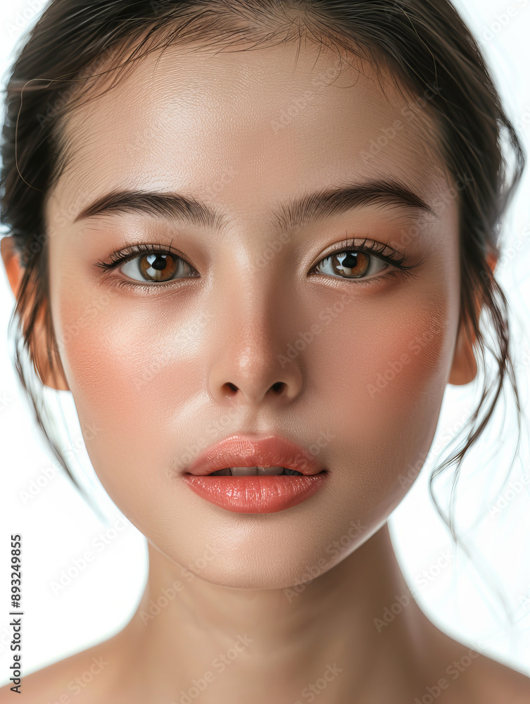 A close-up portrait of a young woman with flawless skin and natural makeup, showcasing beauty and elegance. A close-up portrait of a young woman with flawless skin and natural makeup, showcasing beauty and elegance.