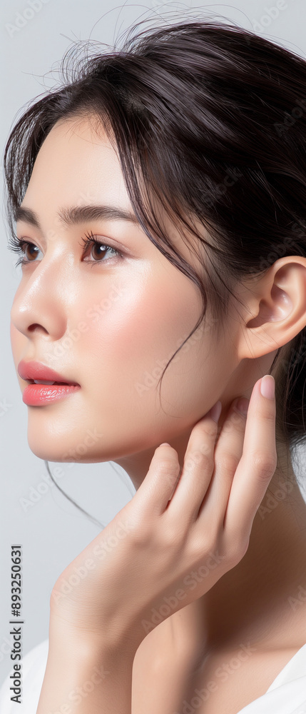 頬に手を当てる若い女性「AI生成画像」 頬に手を当てる若い女性「AI生成画像」