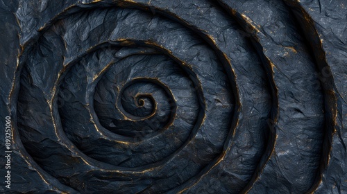 Intricate spiral pattern in dark stone