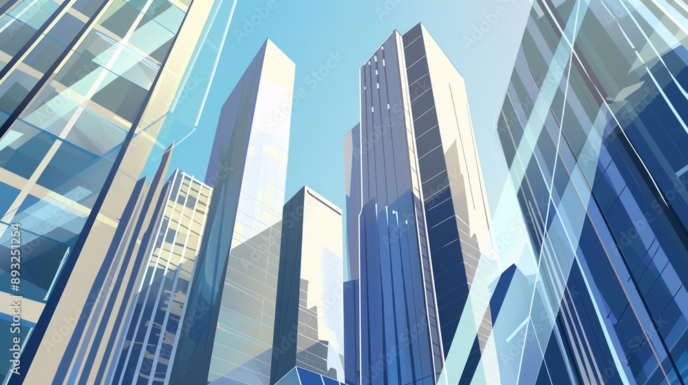 A futuristic skyscraper with a sleek, reflective glass facade rising against a clear blue sky, showcasing modern urban architecture and advanced design A futuristic skyscraper with a sleek, reflective glass facade rising against a clear blue sky, showcasing modern urban architecture and advanced design