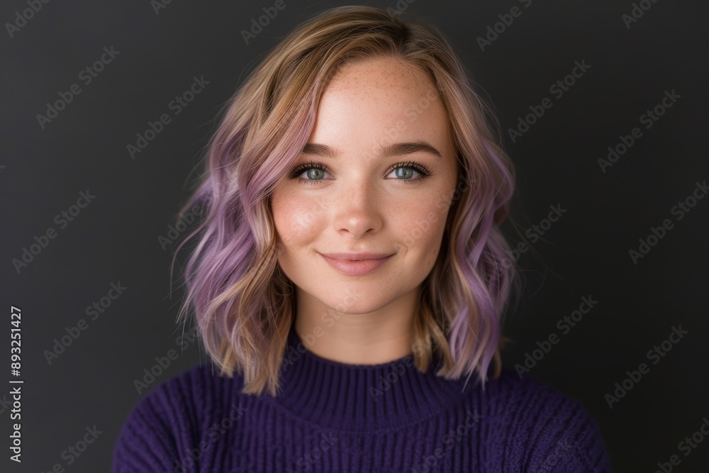 Portrait of a young woman with stylish purple hair Portrait of a young woman with stylish purple hair