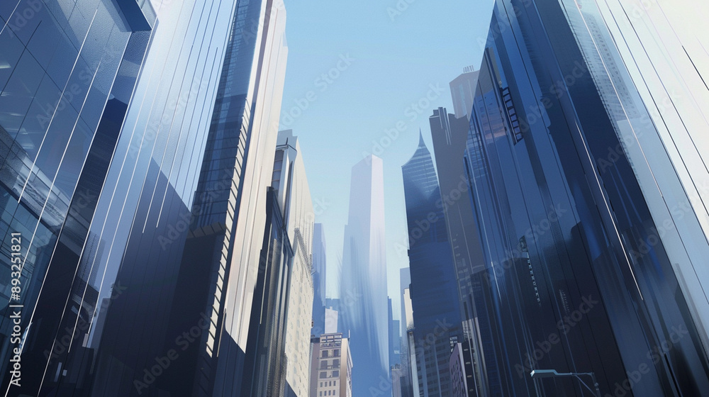 A futuristic skyscraper with a sleek, reflective glass facade rising against a clear blue sky, showcasing modern urban architecture and advanced design A futuristic skyscraper with a sleek, reflective glass facade rising against a clear blue sky, showcasing modern urban architecture and advanced design