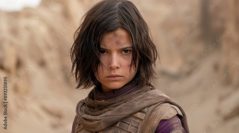 Determined young woman in desert landscape Determined young woman in desert landscape