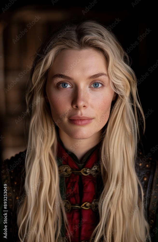Fototapeta premium Captivating blonde woman in red scarf