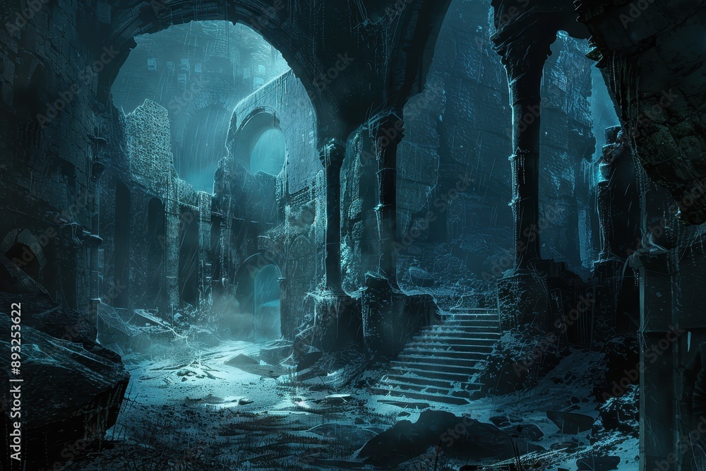 Ancient castle ruins stand in a frozen wasteland remnants of a forgotten time Ancient castle ruins stand in a frozen wasteland remnants of a forgotten time