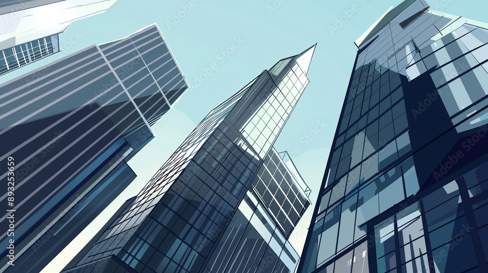 A futuristic skyscraper with a sleek, reflective glass facade rising against a clear blue sky, showcasing modern urban architecture and advanced design A futuristic skyscraper with a sleek, reflective glass facade rising against a clear blue sky, showcasing modern urban architecture and advanced design