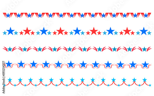 Decorative festive stripes dividers with USA flag symbols   vector design elements set