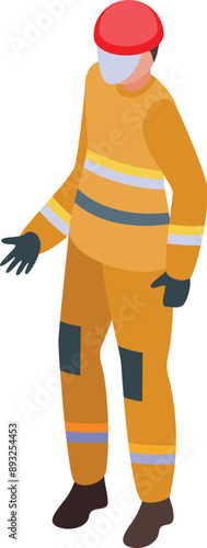 Firefighter wearing a protective uniform and helmet, is giving instructions during an emergency situation