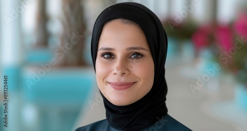 portrait of a smiling woman wearing a hijab