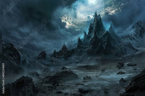 Wallpaper Mural Dark Fantasy Landscape with Towering Mountain Peaks Torontodigital.ca