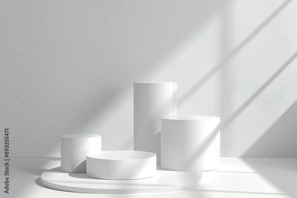 White Podiums with Shadows, Minimalist and Modern Abstract Decor White Podiums with Shadows, Minimalist and Modern Abstract Decor