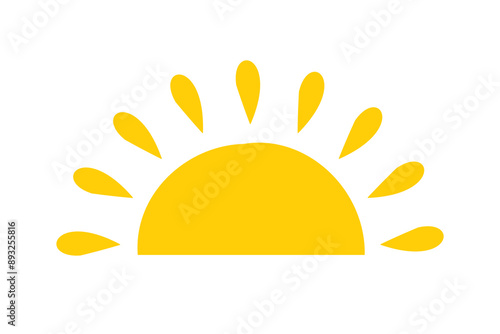Yellow semicircle doodle half sun Hand drawn icon style. Sunset simple graphic symbol. Summer heat icon. Half round solar element.