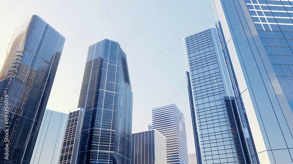 A futuristic skyscraper with a sleek, reflective glass facade rising against a clear blue sky, showcasing modern urban architecture and advanced design A futuristic skyscraper with a sleek, reflective glass facade rising against a clear blue sky, showcasing modern urban architecture and advanced design