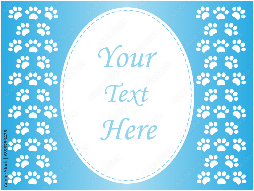 Ellipse frame for text or image on a blue background with paws vector design template. Ellipse frame for text or image on a blue background with paws vector design template.