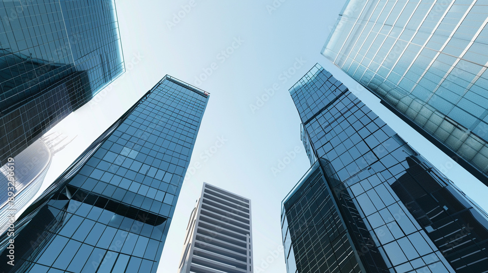 A futuristic skyscraper with a sleek, reflective glass facade rising against a clear blue sky, showcasing modern urban architecture and advanced design A futuristic skyscraper with a sleek, reflective glass facade rising against a clear blue sky, showcasing modern urban architecture and advanced design