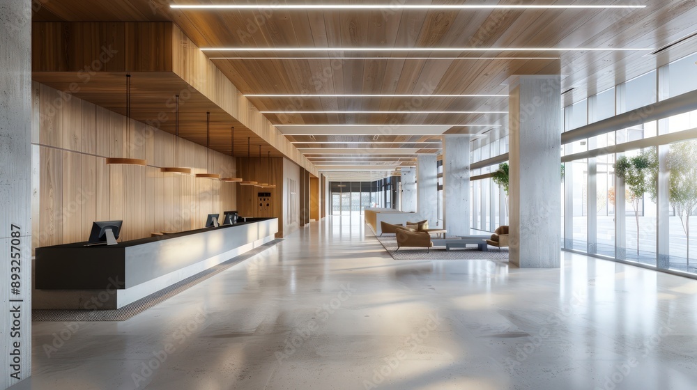 High ceiling lobby in a school featuring contemporary architecture and minimalist d?(C)cor High ceiling lobby in a school featuring contemporary architecture and minimalist d?(C)cor