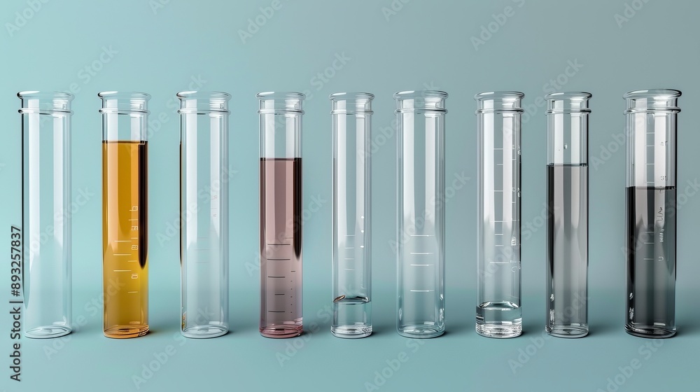 Chemical test tubes on a minimalist white background. Chemical test tubes on a minimalist white background.