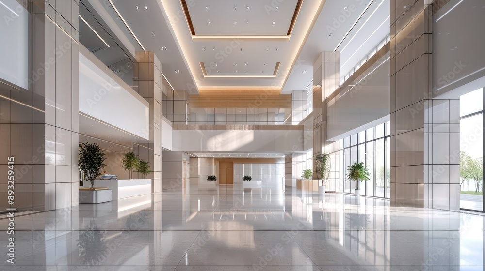 High ceiling lobby in a school featuring contemporary architecture and minimalist d?(C)cor High ceiling lobby in a school featuring contemporary architecture and minimalist d?(C)cor