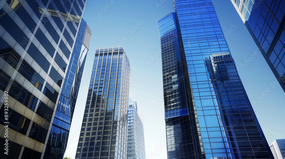 A futuristic skyscraper with a sleek, reflective glass facade rising against a clear blue sky, showcasing modern urban architecture and advanced design A futuristic skyscraper with a sleek, reflective glass facade rising against a clear blue sky, showcasing modern urban architecture and advanced design