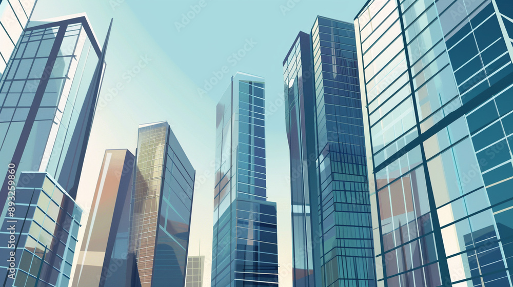A futuristic skyscraper with a sleek, reflective glass facade rising against a clear blue sky, showcasing modern urban architecture and advanced design A futuristic skyscraper with a sleek, reflective glass facade rising against a clear blue sky, showcasing modern urban architecture and advanced design