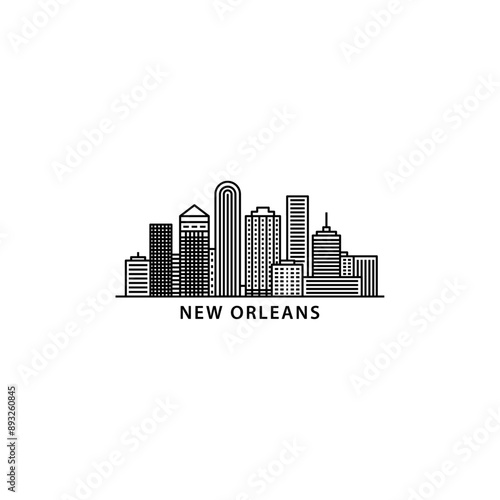 New Orleans USA city skyline, horizon logo. Panorama, US Louisiana state icon, abstract landmarks, skyscraper, buildings. United States of America isolated thin line graphic, vector clipart