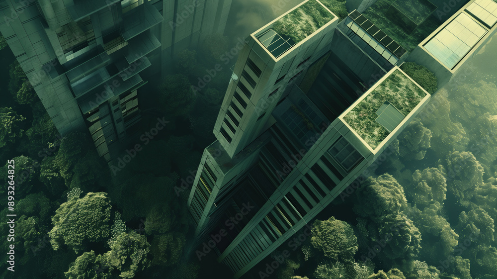 Green Cityscape: A futuristic cityscape emerges from a dense, verdant forest, showcasing a unique blend of nature and urban design. Towering structures with rooftop gardens. Green Cityscape: A futuristic cityscape emerges from a dense, verdant forest, showcasing a unique blend of nature and urban design. Towering structures with rooftop gardens.