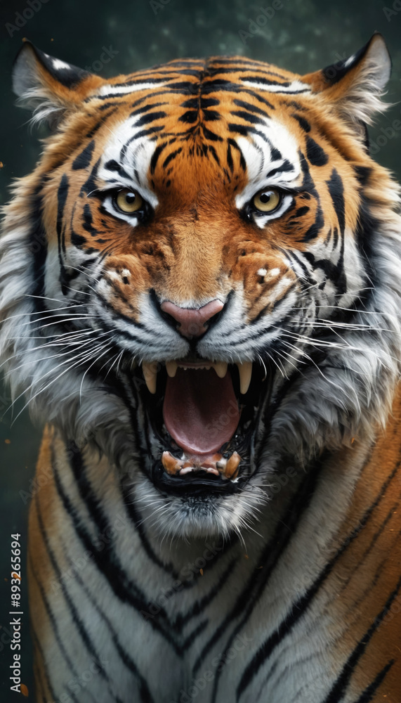 Obraz premium Fantasy Illustration of a wild animal tiger. Digital art style wallpaper background.