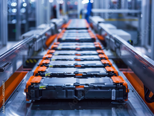 Assembly line of EV batteries electric vehicle factory