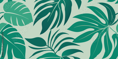 Tropical Leaf Seamless Repeat Pattern: Lush Green Foliage Design 