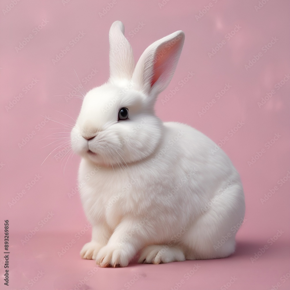 Fototapeta premium White bunny on pink background 