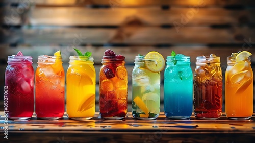 Colorful array of homemade lemonades, 