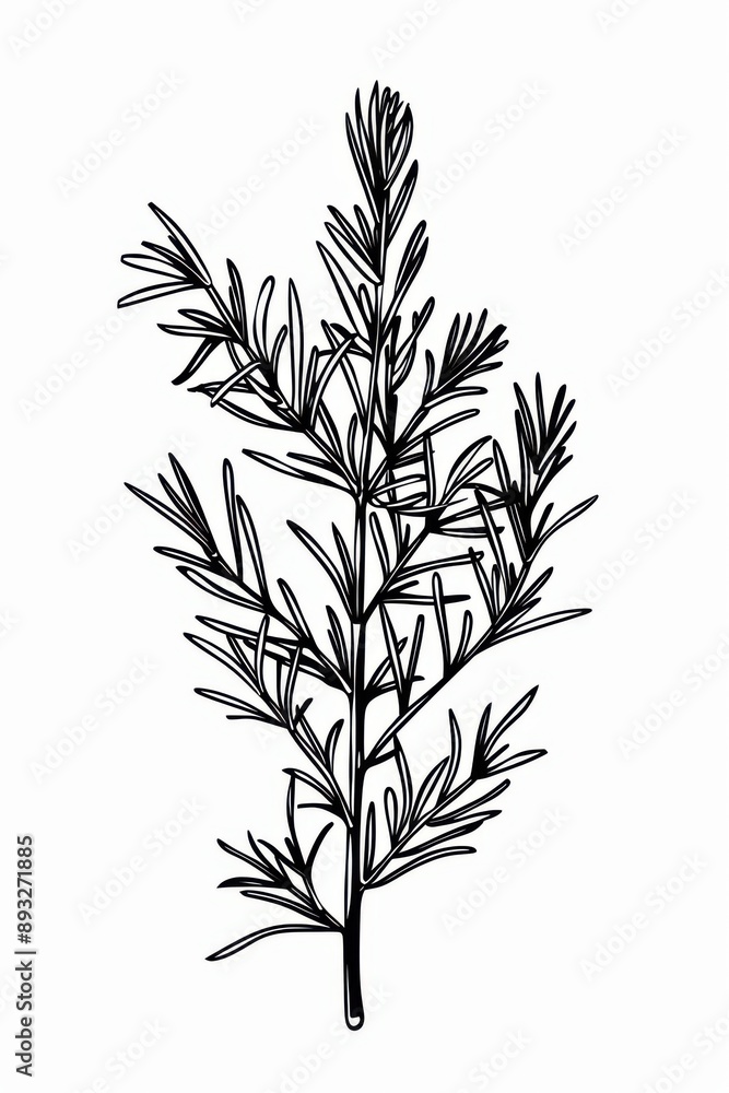 Black and white flat vector art of a rosemary sprig, svg style, isolated on white background, simple vector art design Black and white flat vector art of a rosemary sprig, svg style, isolated on white background, simple vector art design