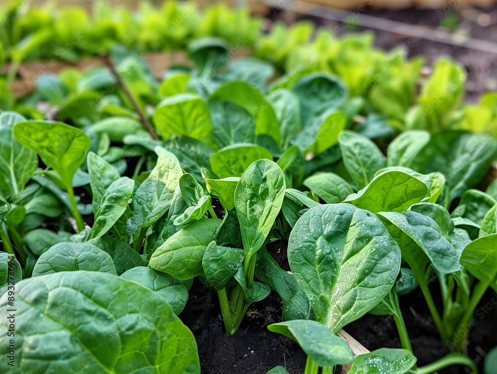 Harvest-Ready Spinach: Cultivating in Raised Beds of an Eco-Friendly Urban Garden Harvest-Ready Spinach: Cultivating in Raised Beds of an Eco-Friendly Urban Garden