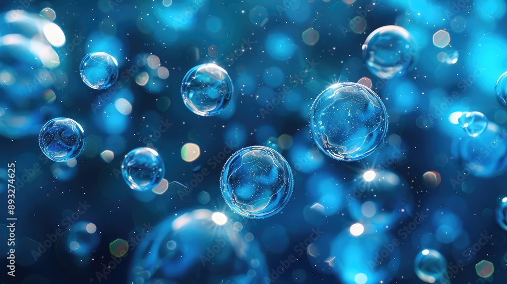 Stunning Clear Dark Blue Soap Bubbles. Festive Abstract Background, Refreshing Sudsy Water Celebration. Stunning Clear Dark Blue Soap Bubbles. Festive Abstract Background, Refreshing Sudsy Water Celebration.