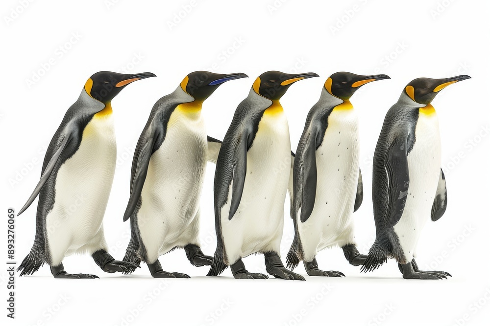Fototapeta premium Emperor penguins (Aptenodytes forsteri) walking in a row, side view