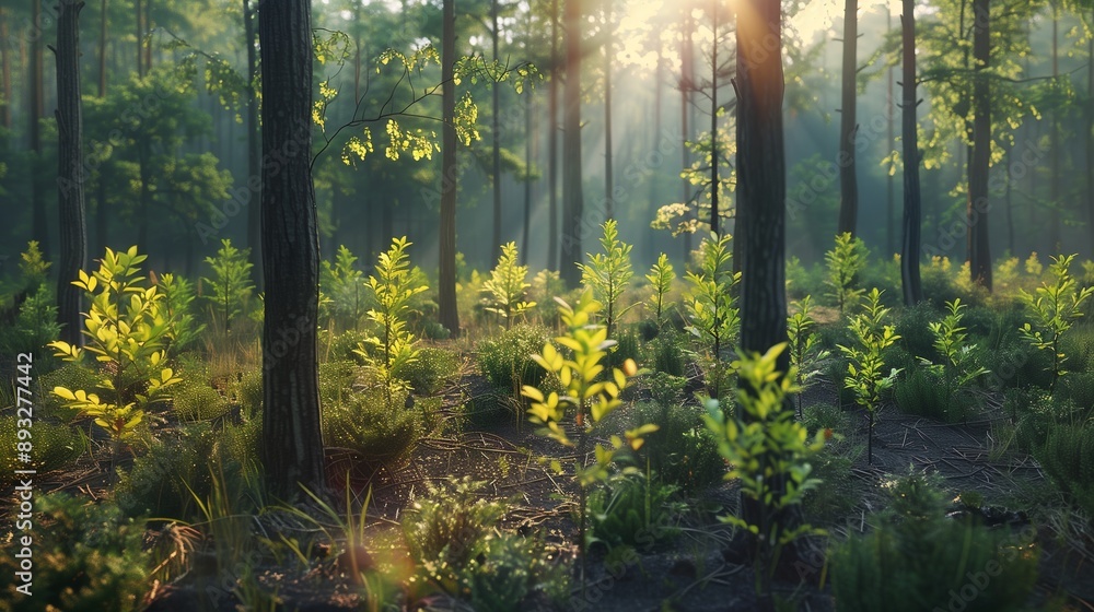 Obraz premium A forest with new saplings planted 