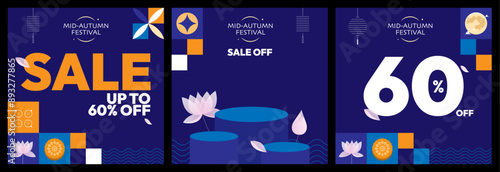 Happy Mid-Autumn Moon Festival Sale Flyer Poster Template Collection. Vector Happy Mid-Autumn Festival Sale Design for Coupon, Banner, Voucher or Promotional Poster.