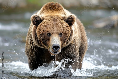 Grizzly bear (Ursus arctos horribilis) fishing in river, close-up