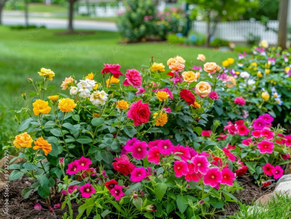Springtime Spectacle: A Vibrant Rose Flower Bed Bursting with Color Springtime Spectacle: A Vibrant Rose Flower Bed Bursting with Color