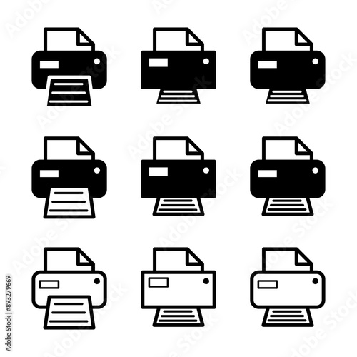 Set of Printer document web icon, printout machine technology flat sign vector illustration