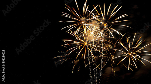 bright white and gold fireworks at new year with copy space comeliness  photo