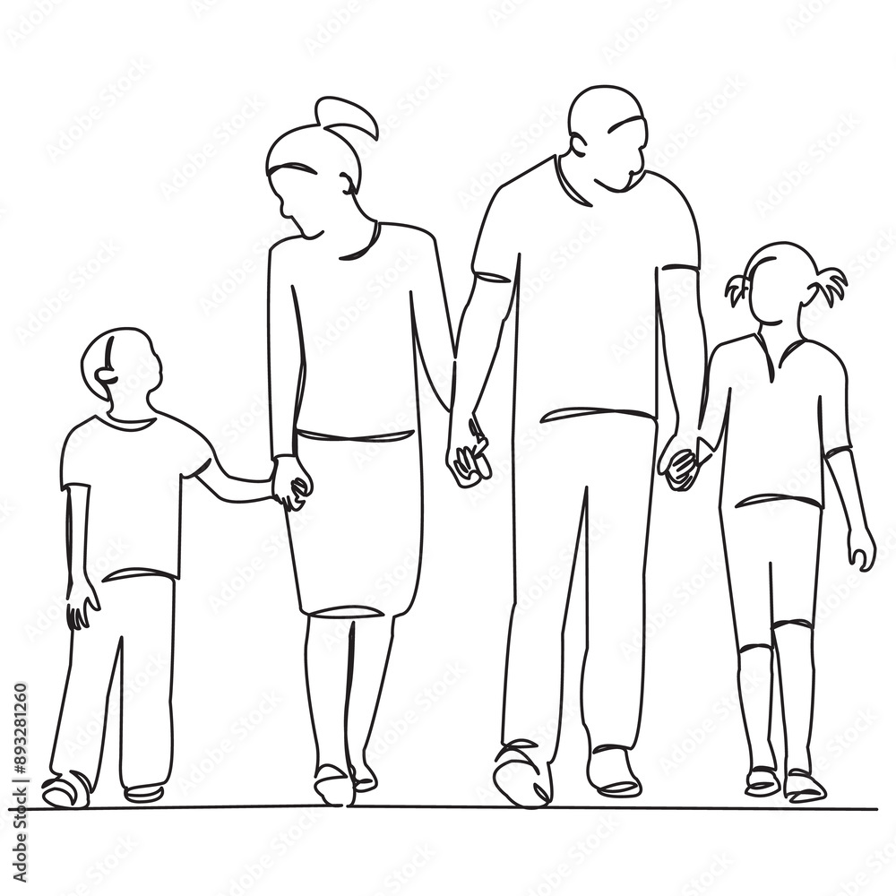 continuous single drawn one line family mom dad son daughter hand-drawn picture silhouette. Line art. doodle continuous single drawn one line family mom dad son daughter hand-drawn picture silhouette. Line art. doodle