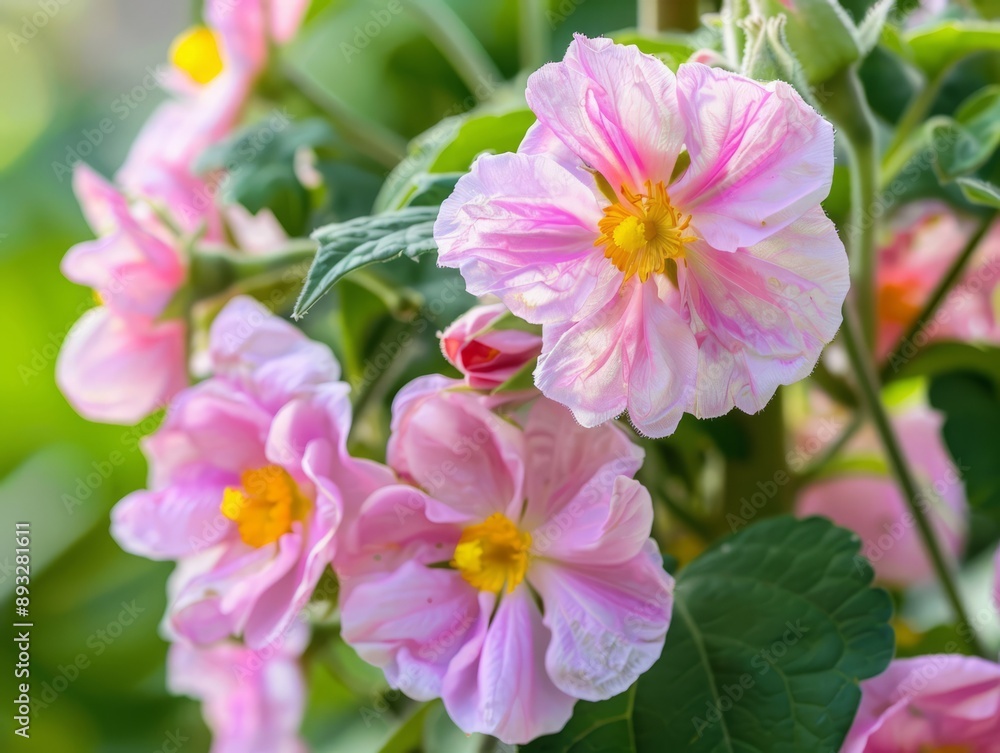 Blooming Beauty: Close-Up of Pink Potato Flowers in Full Bloom Blooming Beauty: Close-Up of Pink Potato Flowers in Full Bloom