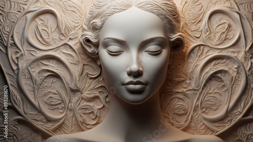 Sculptural Portrait of a Woman with Eyes Closed.