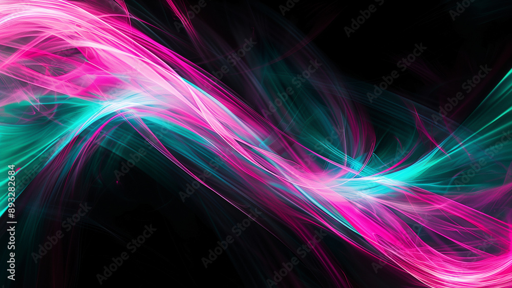 Curved Light Strokes in Pink and Turquoise on Black Curved Light Strokes in Pink and Turquoise on Black